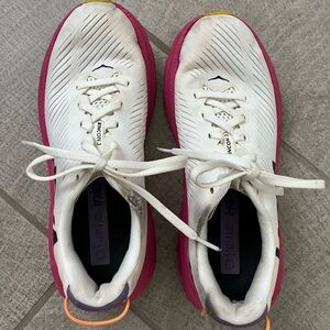 HOKA Women's White and Pink Running Shoes
